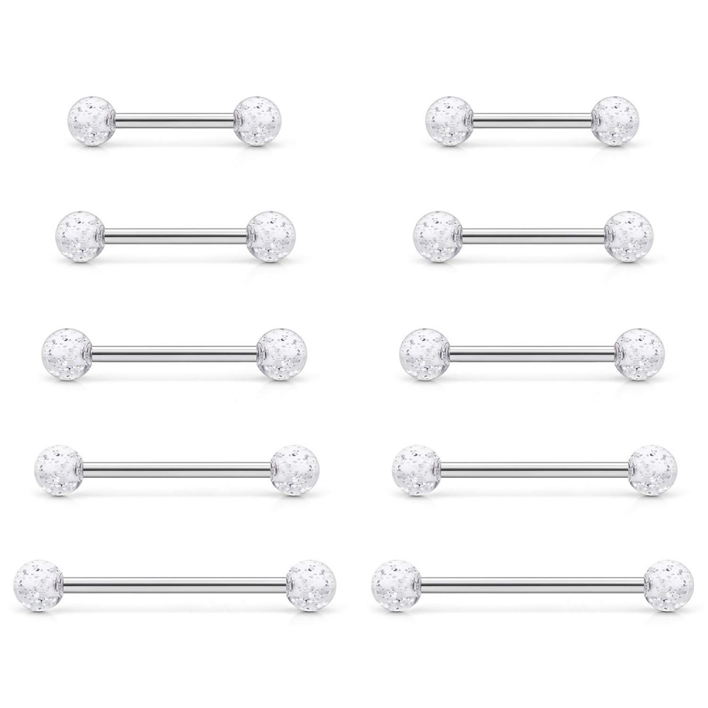 Body Jewelry Nipple Rings - 14G Surgical Steel Straight Barbell -