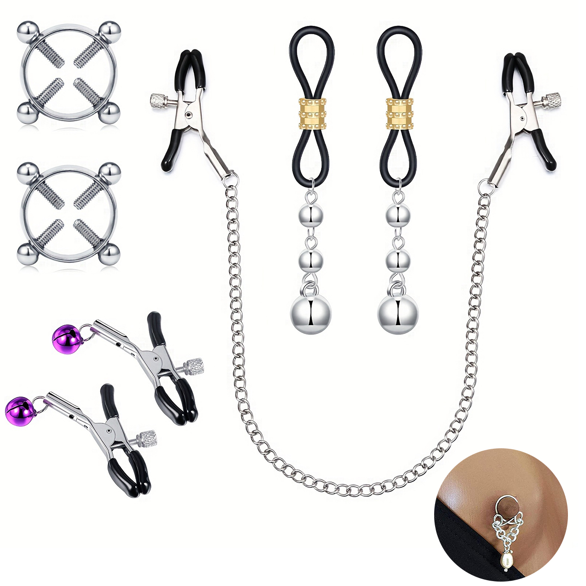 Body Jewelry Nipple Chain - Men's Stainless Steel Fake Nipple Ring,