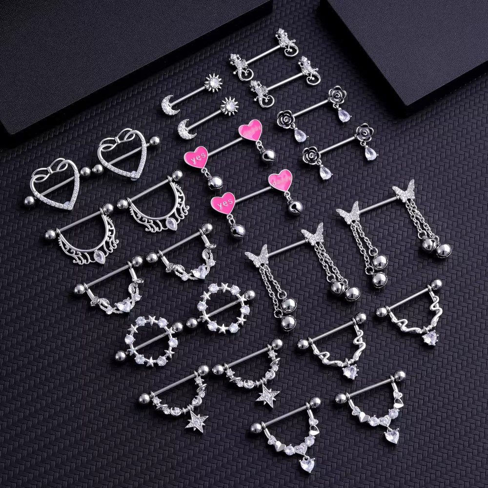 Body Jewelry Nipple Rings - 2pcs Mixed-style Lettering Flower Heart Dangle