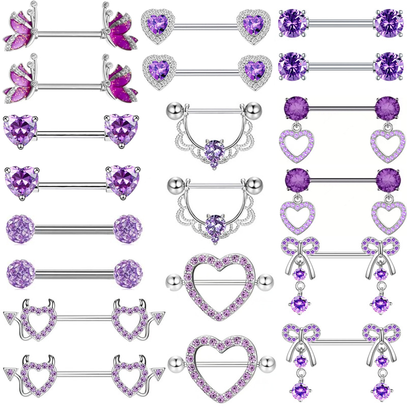 Body Jewelry Nipple Rings - Purple Butterlfy Nipple Piercing Jewelry Set