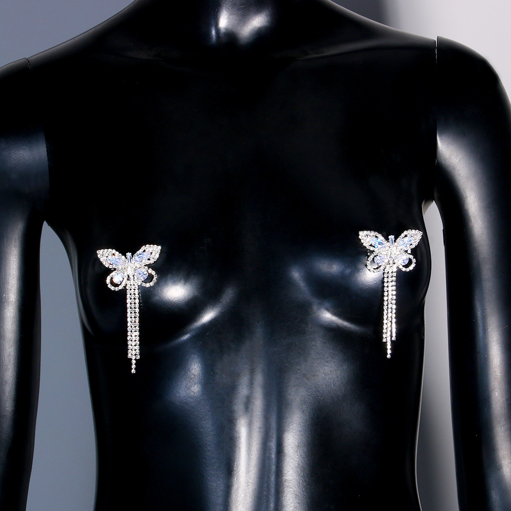 Sexy Rhinestone Butterfly Tass - Body Jewelry Nipple Chain 评论和价格