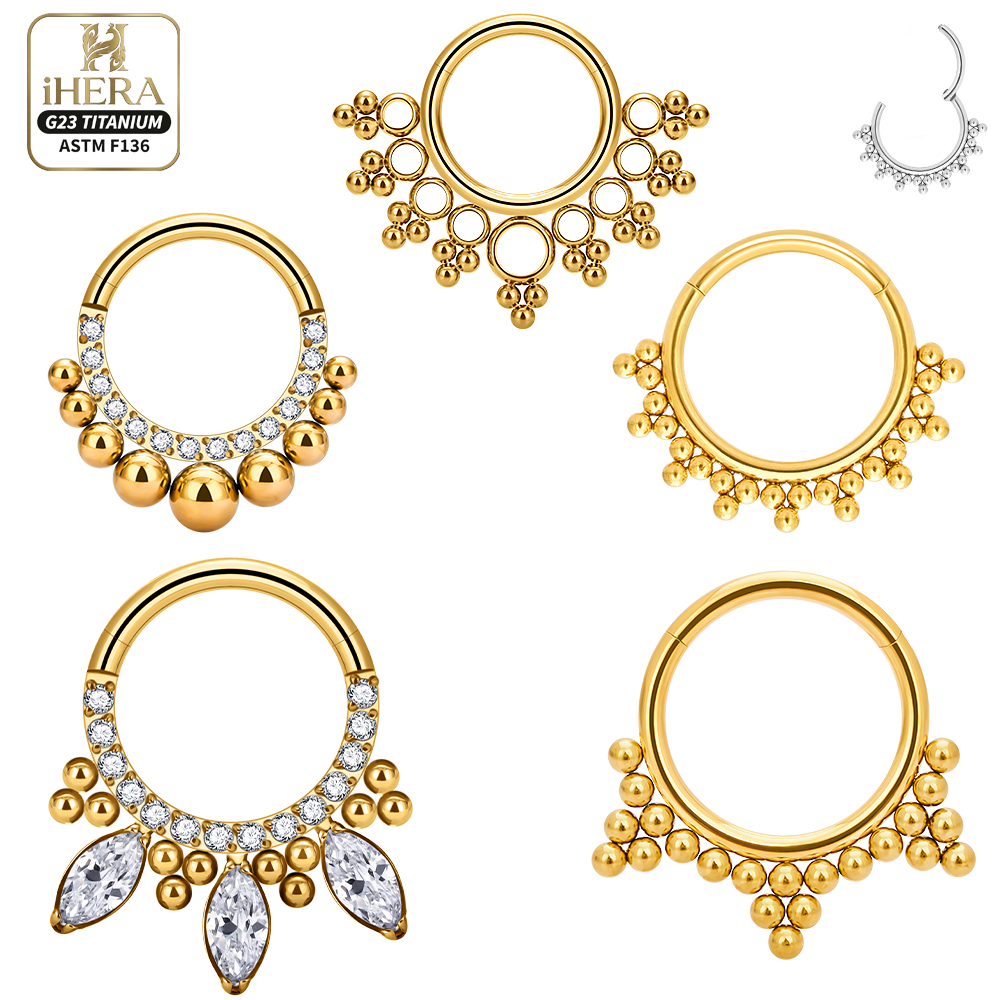 ASTM F136 Titanium Luxury CZ I - Septum Clicker Ring 评论和价格