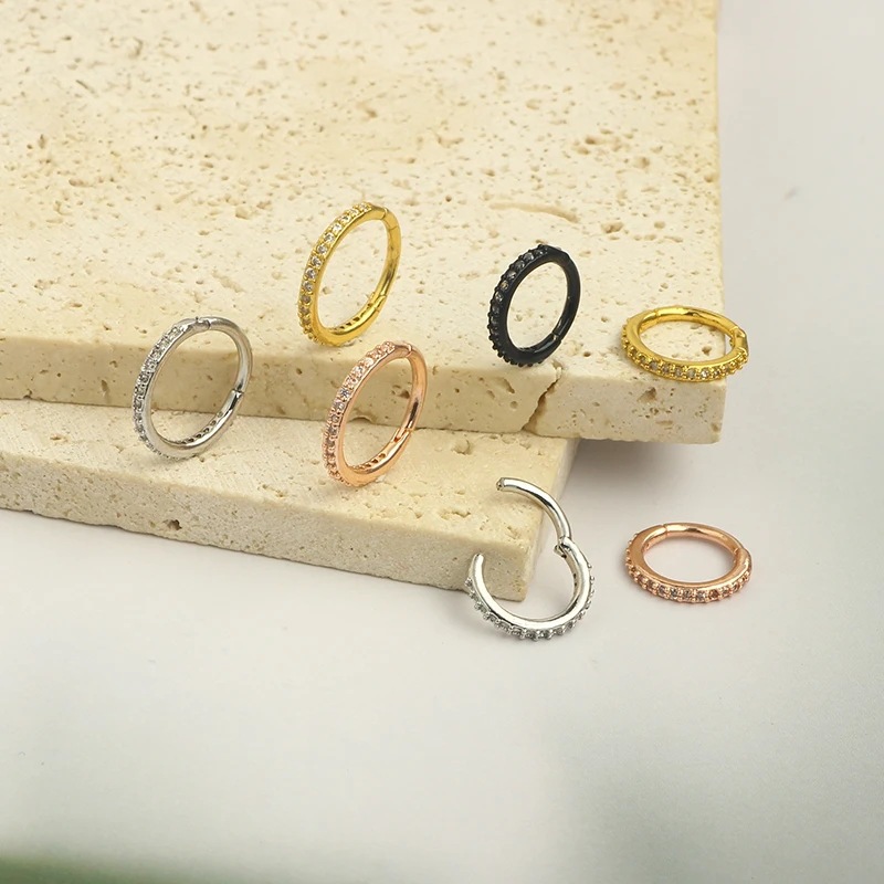 16G Clear CZ Nose Ring Hoop 31 - Septum Clicker Ring 评论和价格