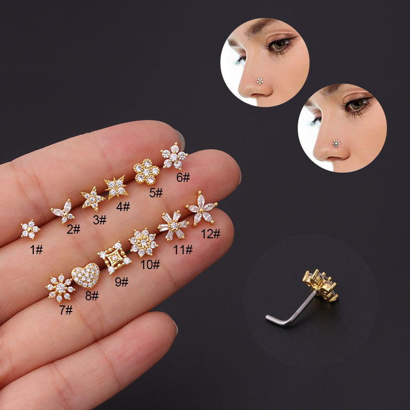 1Pc L Shaped Nose Studs Stainl - Body Jewelry Indian 评论和价格