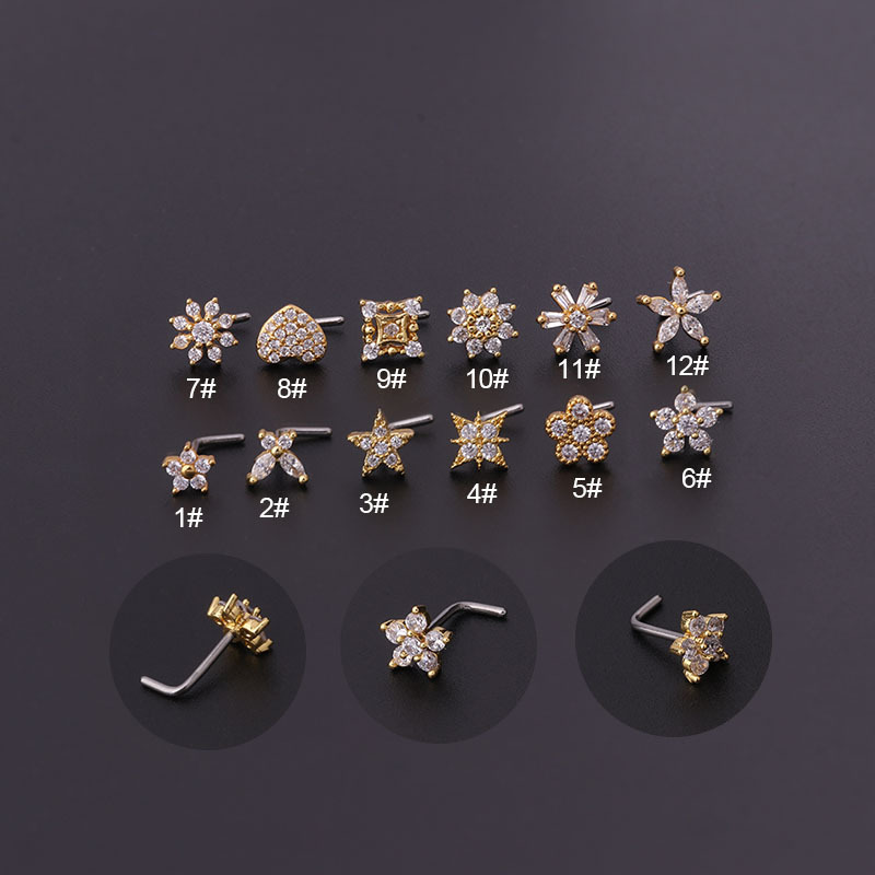 1Pc L Shaped Nose Studs Stainl - Body Jewelry Indian 评论和价格