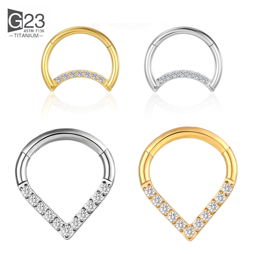 F136 Titanium Hinged Tear Drop - Septum Clicker Ring 评论和价格