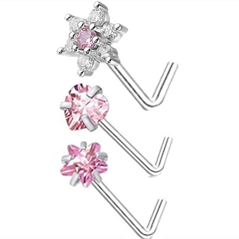 3PC Stainless Steel Flower Nos - Body Jewelry Indian 评论和价格