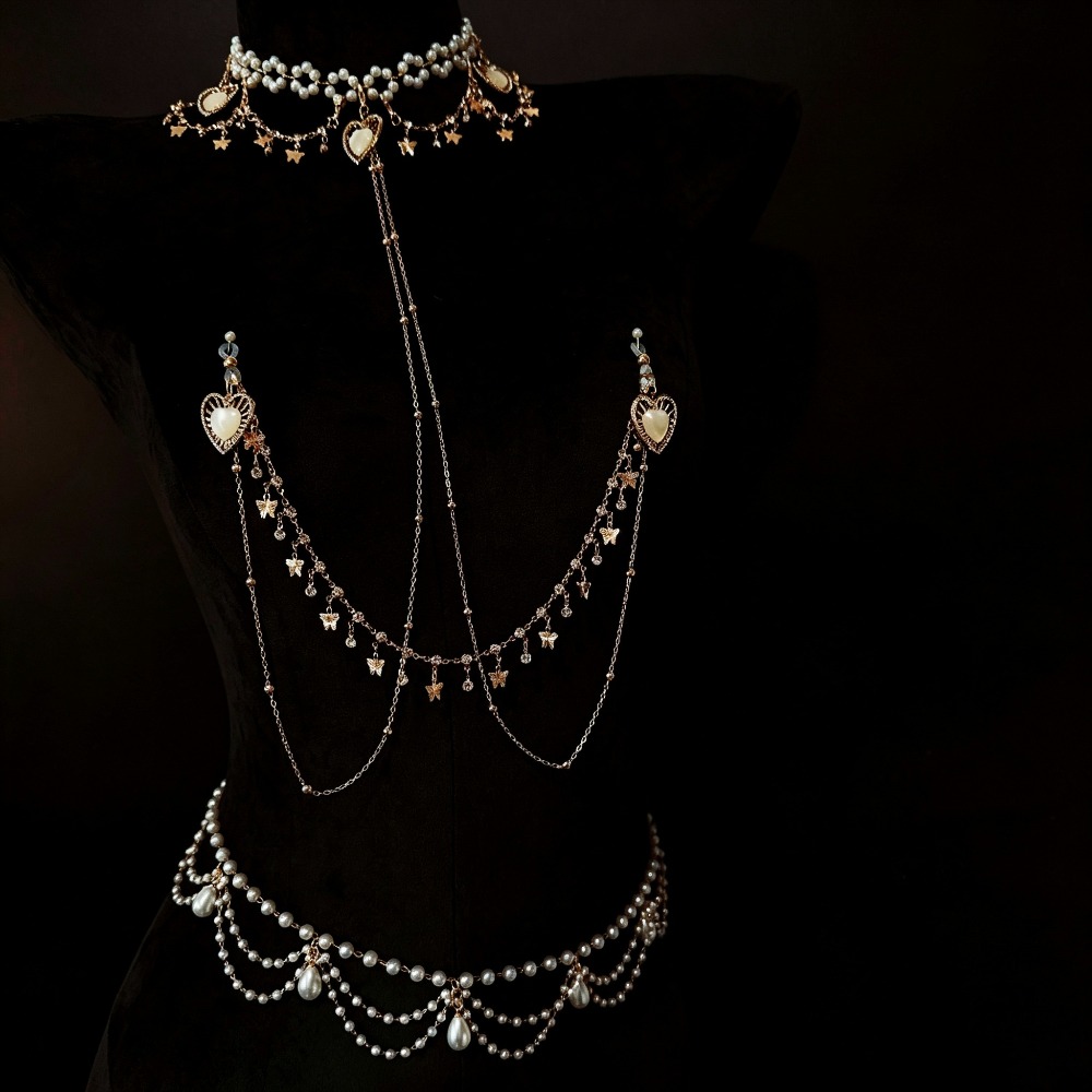 Pearl Choker Body Chain Rhines - Body Jewelry Nipple Chain 评论和价格