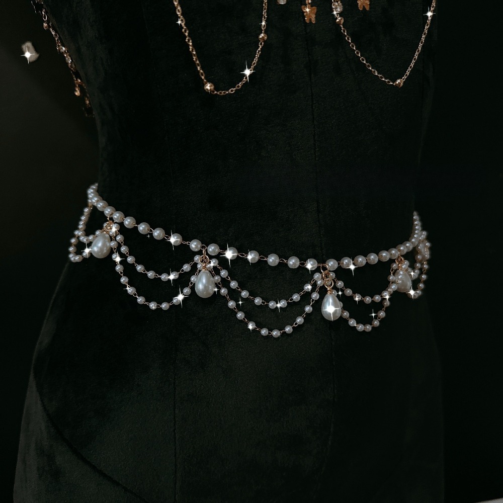 Pearl Choker Body Chain Rhines - Body Jewelry Nipple Chain 评论和价格