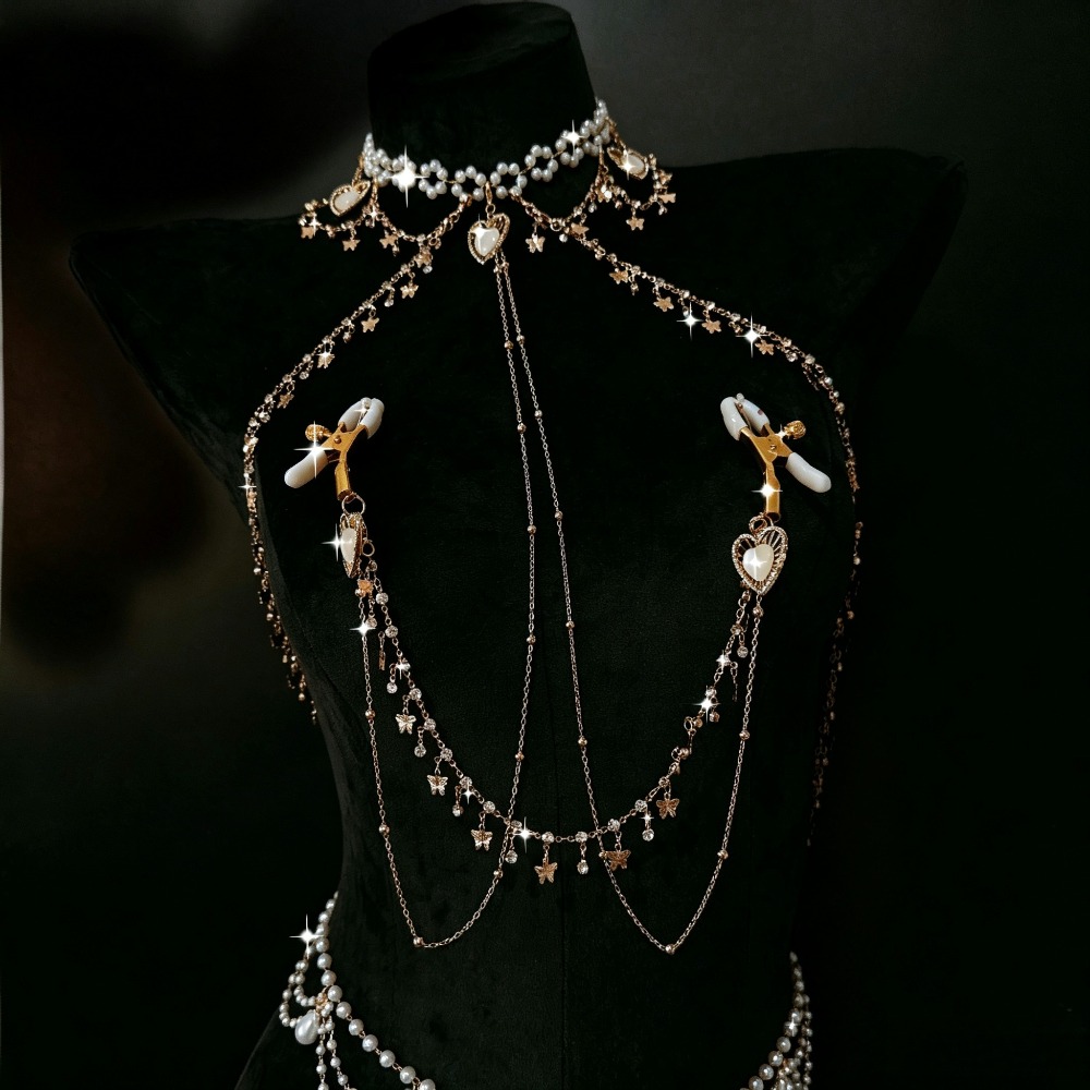 Pearl Choker Body Chain Rhines - Body Jewelry Nipple Chain 评论和价格