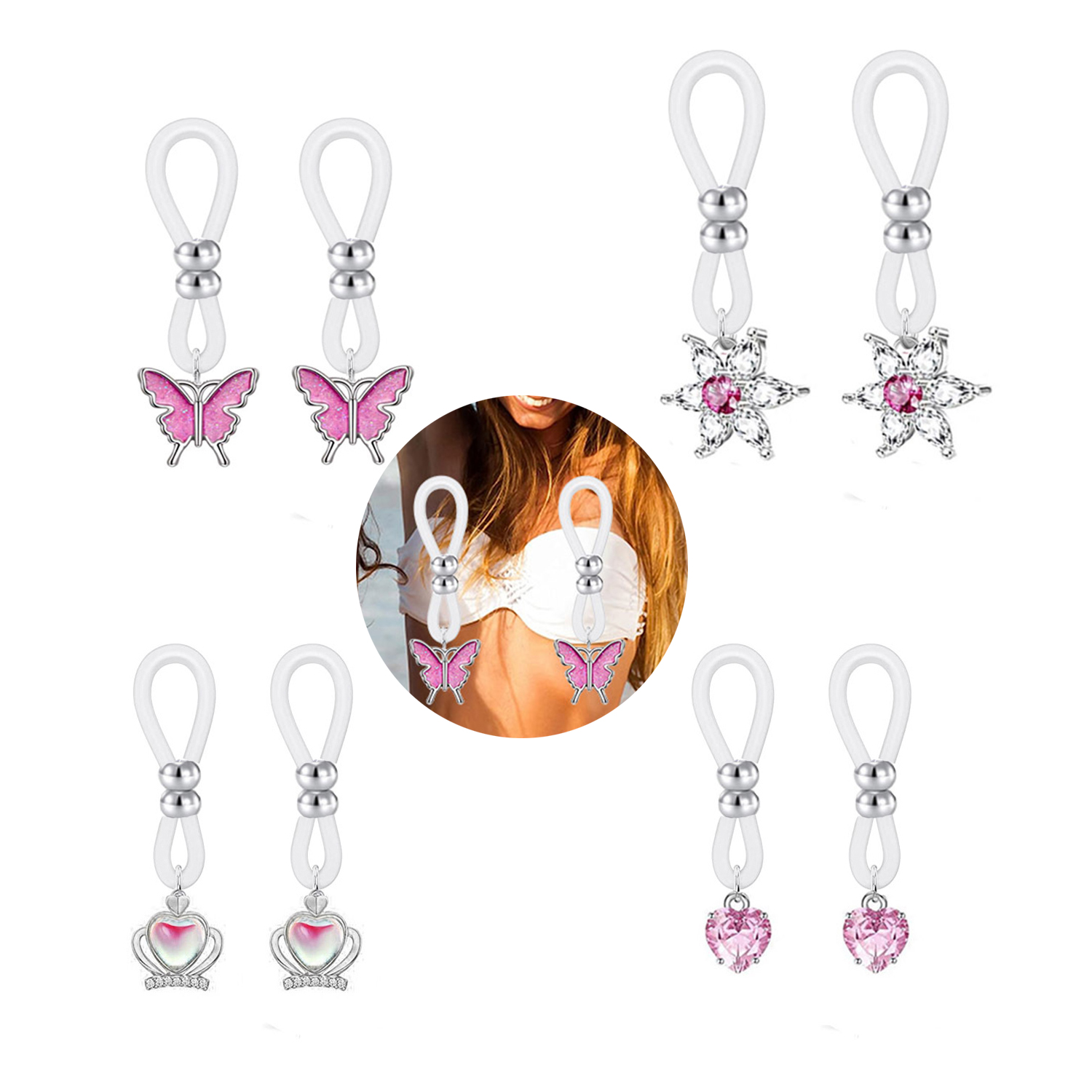 Alloy Silicone Butterfly Heart - Body Jewelry Nipple Rings 评论和价格