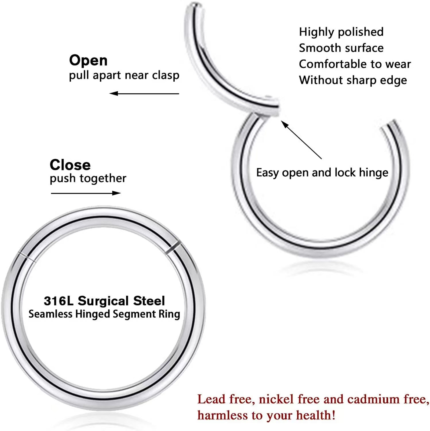 10PCS 16G Septum Clicker Ring  - Septum Clicker Ring 评论和价格