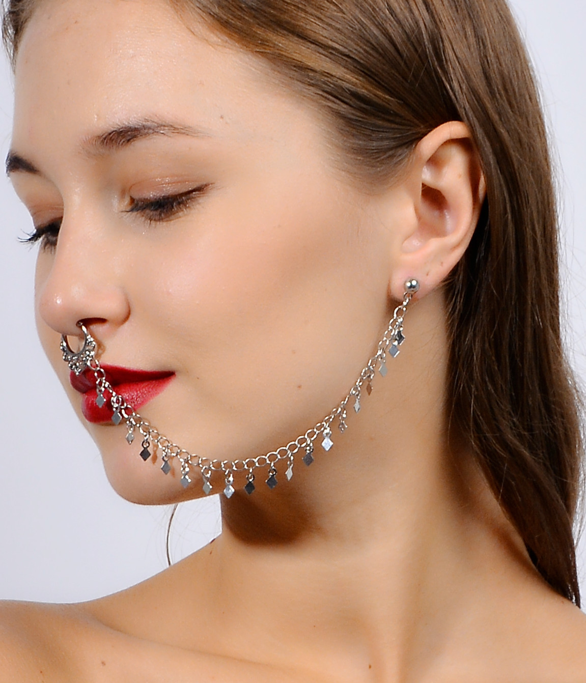 Nose Ring Chain, Hanging Disc  - Body Jewelry Indian 评论和价格