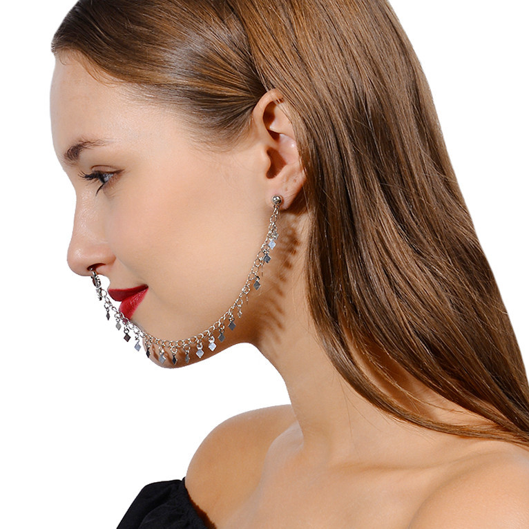 Nose Ring Chain, Hanging Disc  - Body Jewelry Indian 评论和价格