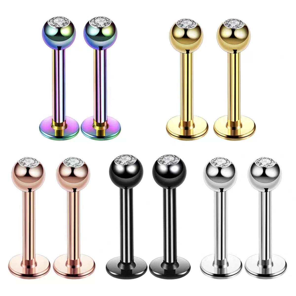 16G Surgical Steel Ball Top CZ - Body Jewelry And Earrings 评论和价格