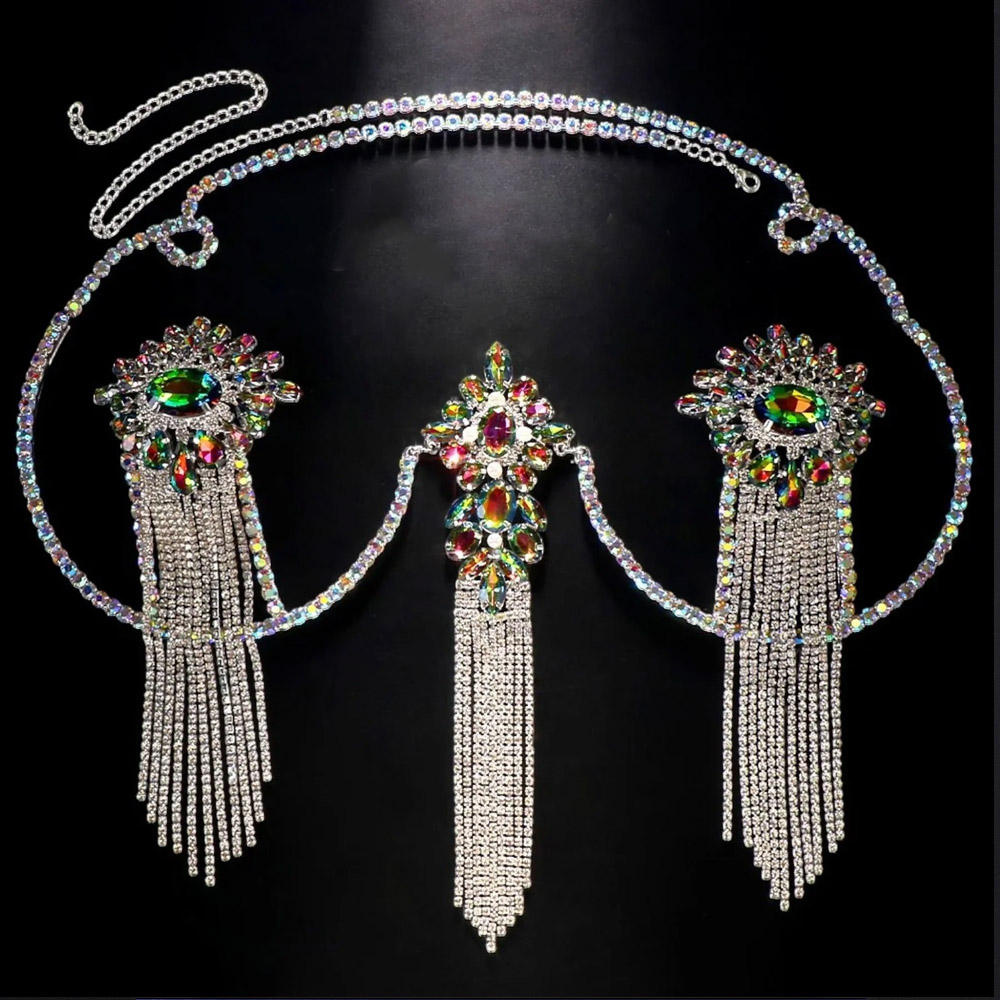 Sexy Tassel Color Crystal Ches - Body Jewelry Nipple Chain 评论和价格