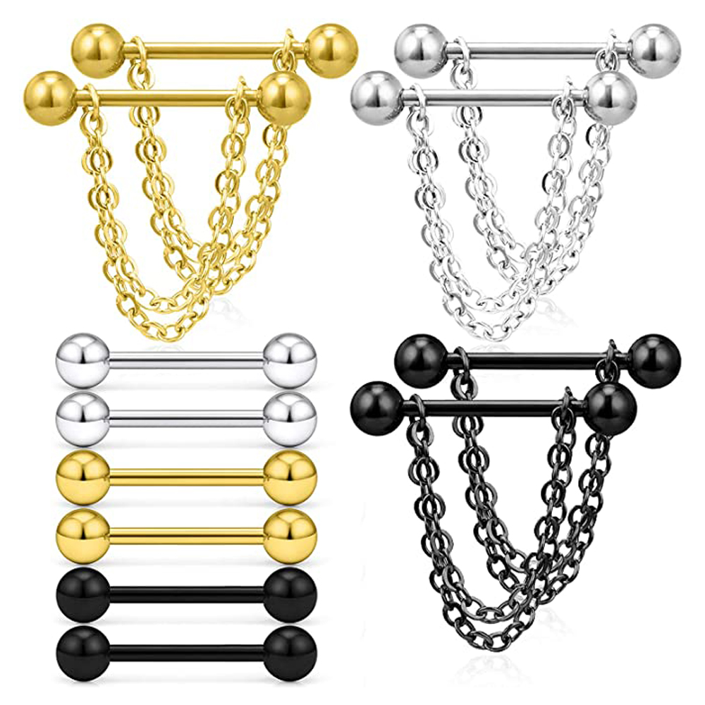6 Pairs Nipple Rings 14G Surgi - Body Jewelry Nipple Chain 评论和价格