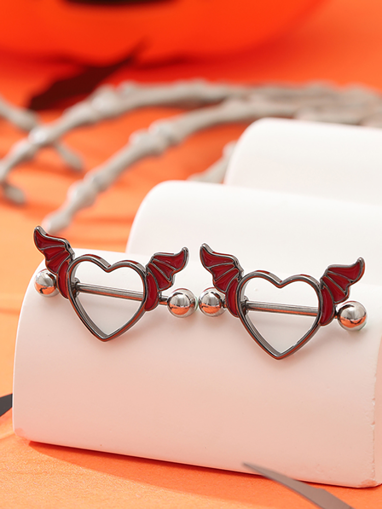 KUNIU2pcs Punk Dark Heart Wing - Body Jewelry Nipple Rings 评论和价格