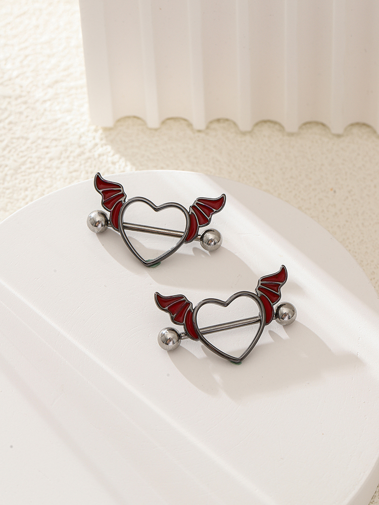 KUNIU2pcs Punk Dark Heart Wing - Body Jewelry Nipple Rings 评论和价格